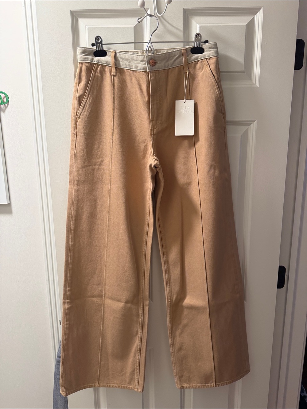 Ulla Johnson Tan Wide-Leg jeans with Contrast Waistband
